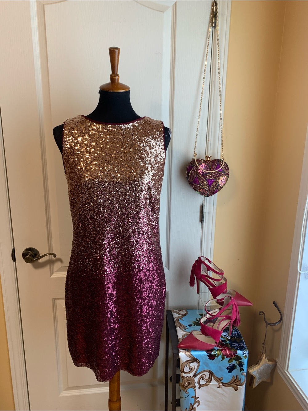 Pink to gold Sequin Ombre Mini Dress prom